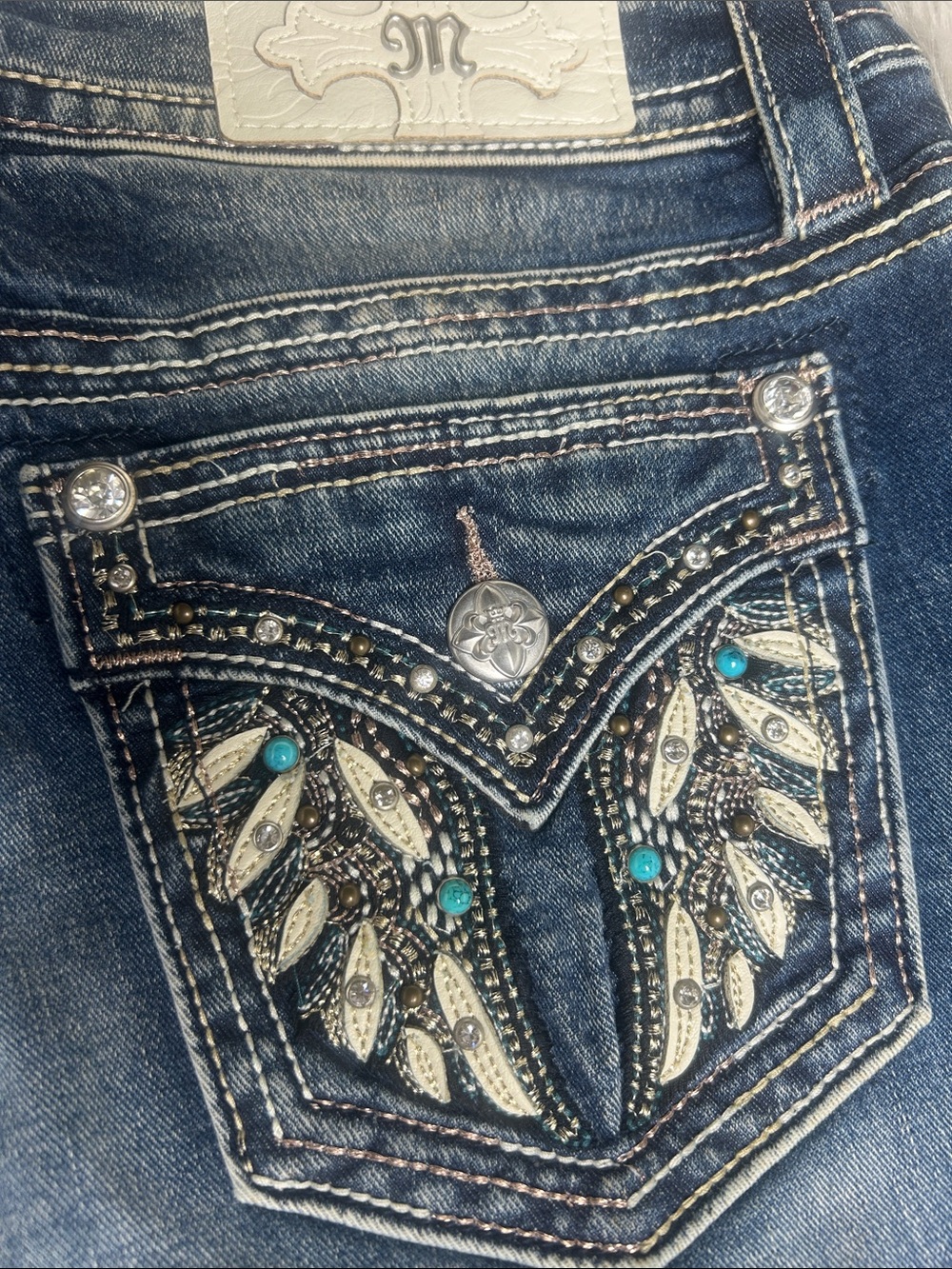 Miss Me Jeans Women's Size 30 Hailey Skinny Jeans Embellished Embroidered Bling